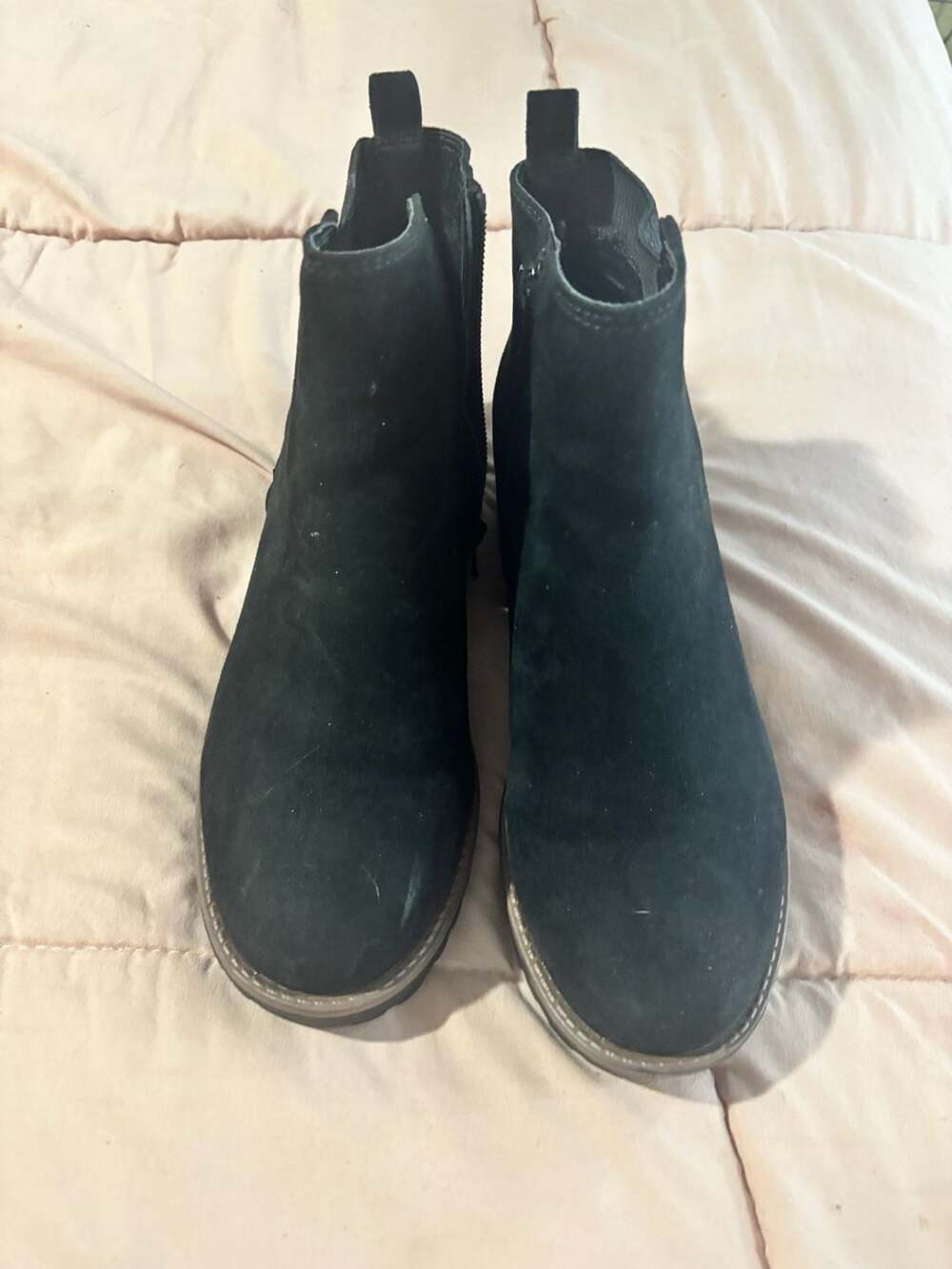 Sun + Stone Kandy Black Suede Zipper Ankle Booties